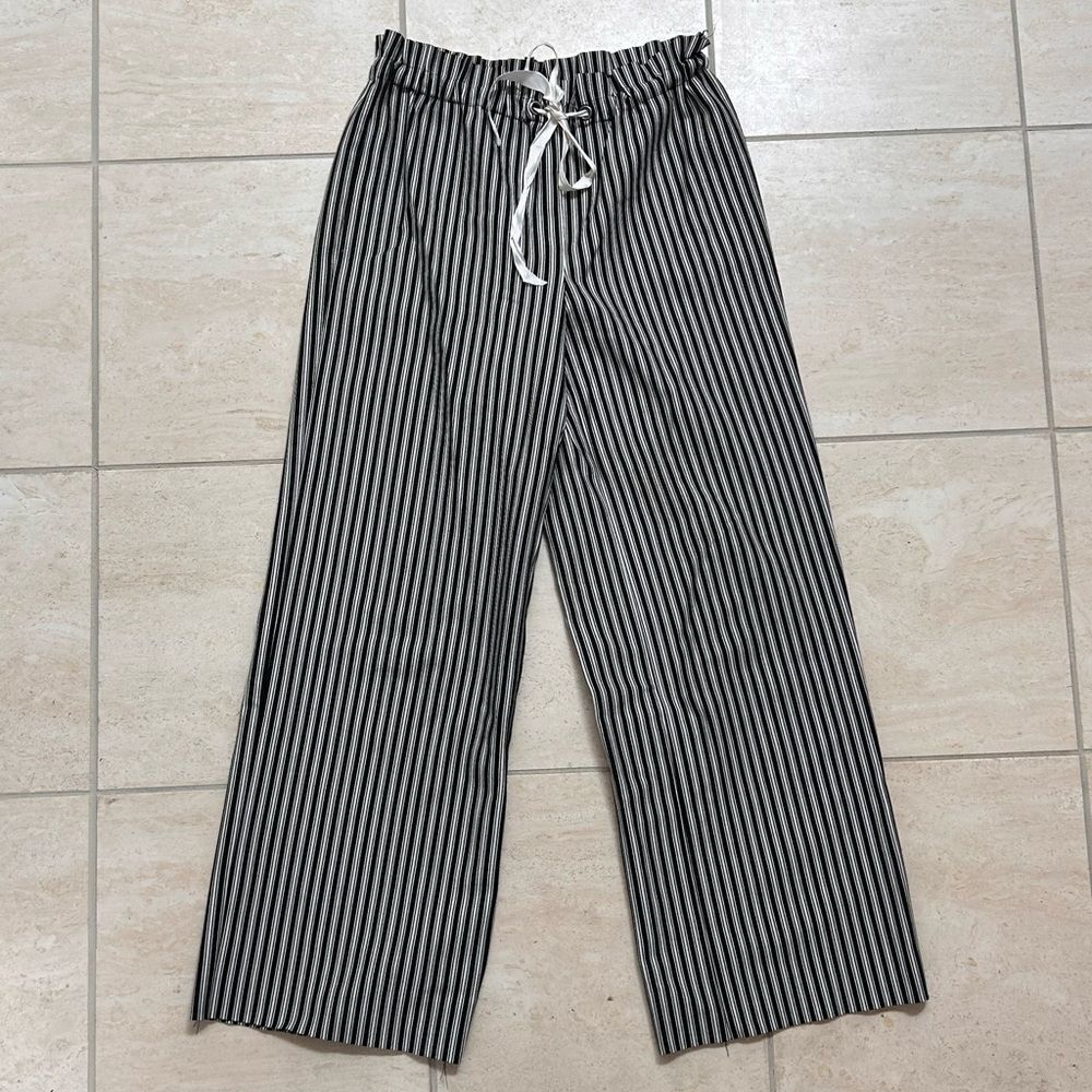 Bailey 44 Pinstripe Black White Drawstring High Rise Wide Leg Pants size S